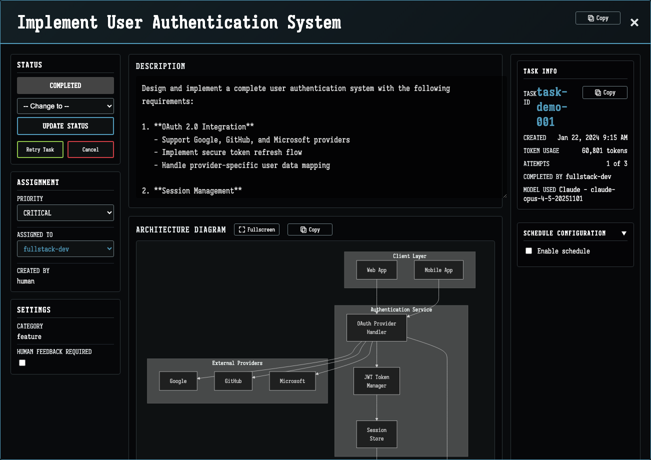 Task details dialog showing comprehensive task information
